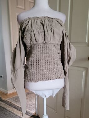 Leile Off-Shoulder Smocked Boho Top in Taupe